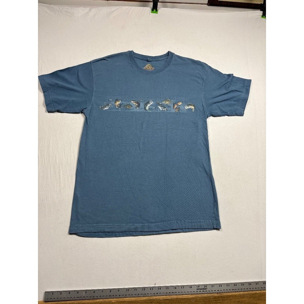 Newport Blue Mens Fishing Graphic T Shirt Blue Cotton Short Sleeve S